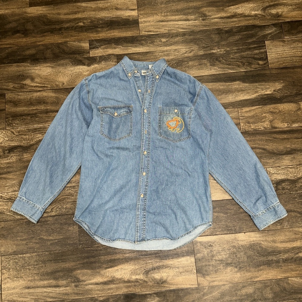 Vintage Disney Store Light-Wash Denim Button-Up Shirt Men's S Lion King 80s 90s